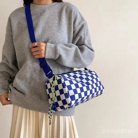 Bolsa de lona, marca japonesa da moda, nova bolsa transversal versátil com padrão xadrez, bolsa de ombro unissex para ca