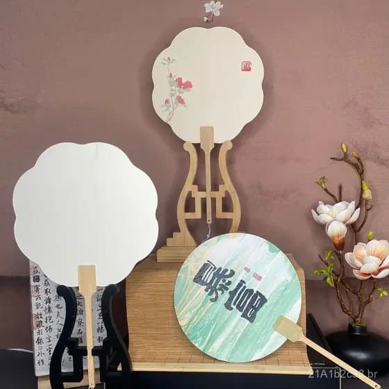 Materiais tradicionais para leques de laca, leque de laca feito à mão, leque para caligrafia, leque pintado à mão, leque