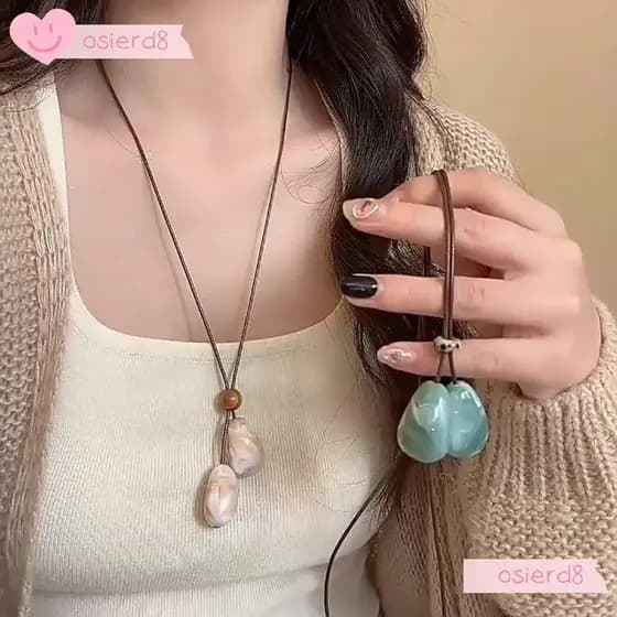 Colar De Corda Tecida OSIERD , Com Pingente De Pedra De Design Simples Estilo Chinês , Corrente Ajustável