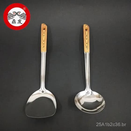 Espátula de imitação de madeira, espátula de cozinha, espátula de aço inoxidável para panelas, colher para panelas, espá