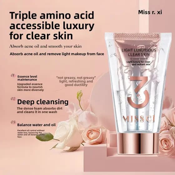 Limpador facial aminoácido limpador facial limpeza tubo duplo limpeza facial controle de óleo cuidados com a pele femini