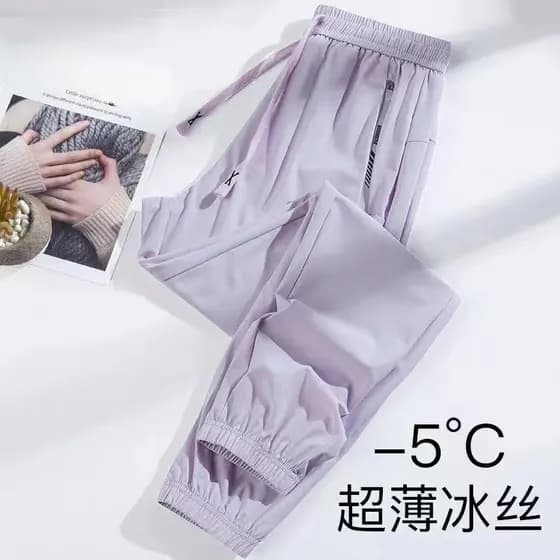 Calças de seda gelada para mulheres, sucesso de vendas no verão, com proteção solar para atividades ao ar livre, calças
