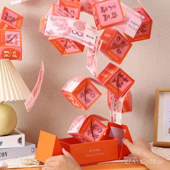 Presente de aniversário para meninas, caixa de envelope vermelho surpresa para o Ano Novo e Natal, presente criativo par