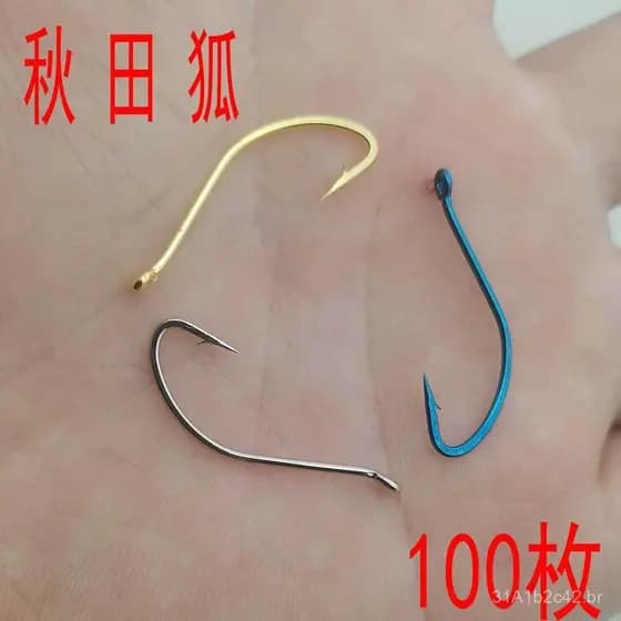 Anzol com farpa, anzol tubular Akita Fox, dourado e azul, cabo longo, anzol fino para isca de minhoca, anzol para fixar