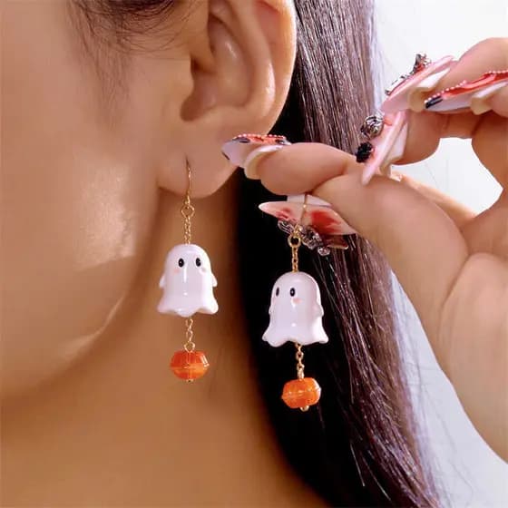 Brincos engraçados e fofos de abóbora fantasma, brincos pendurados, brincos fantasmas de Halloween