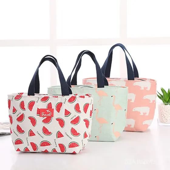 Bolsa artística de lona de algodão para almoço, bolsa térmica, bolsa de armazenamento feminina, bolsa portátil para piqu