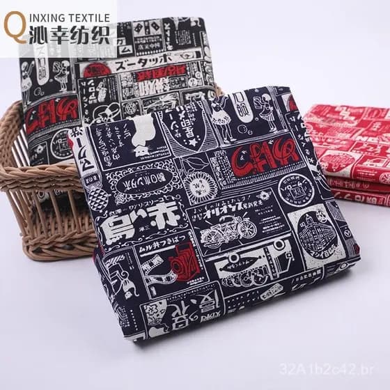 Tecido liso de algodão estilo japonês em estoque, tecido para artesanato DIY com estampa de jornal japonês tingido por s
