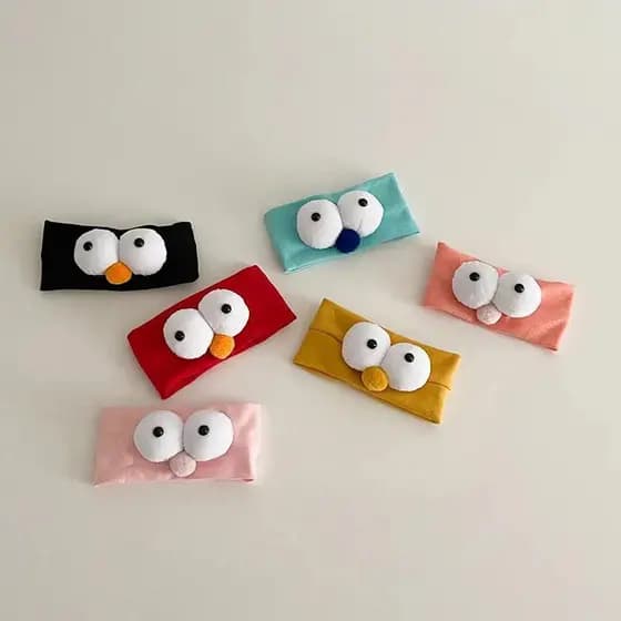 Faixa de Cabelo Infantil com Olhos Grandes de Desenho Animado, Faixa de Nylon Macia e Elástica, Acessórios de Cabelo F