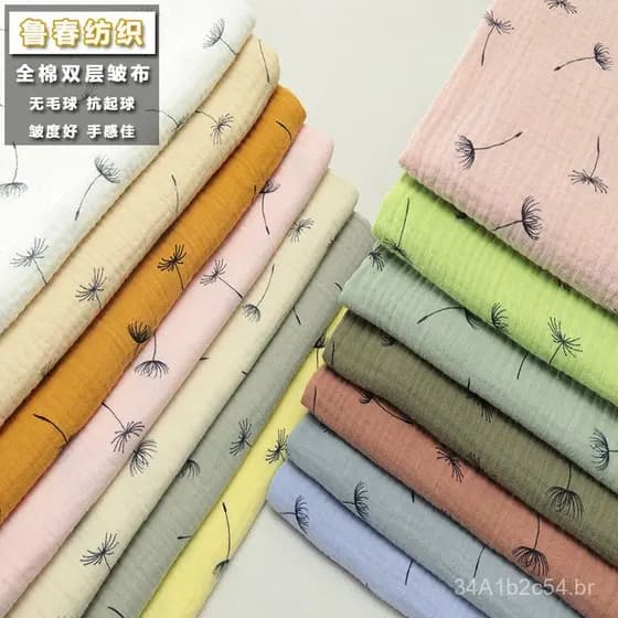 Tecido crepe de algodão e linho, gaze de dupla camada, tecido para roupas de casa, gaze bolha, roupa de maternidade, tec