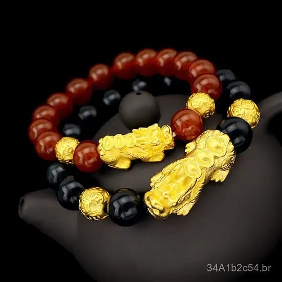 O mesmo estilo da joalheria, pulseira Pixiu com três yuans, amuleto da sorte para casais, em latão banhado a ouro, pulse