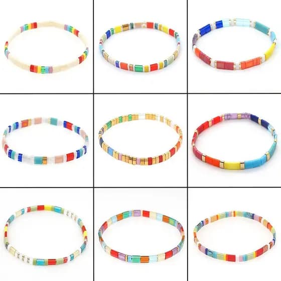 Pulseira de Contas de Vidro Tila Arco-Íris Tecida em Estilo Étnico Boêmio Simples para Mulheres - Direto do Fabricante