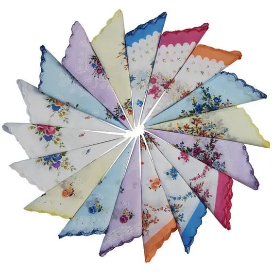 Pequeno padrão floral, borda em forma de crescente, lenço de algodão estampado para mulheres, fundo branco, refrescante,