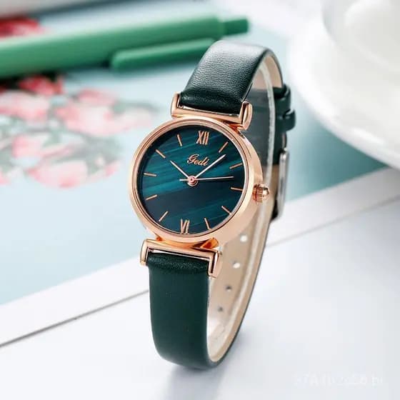 Relógio Feminino Elegante GEDI, Relógio Redondo Pequeno Artístico Vintage, Relógio Feminino de Quartzo com Pulseira de C