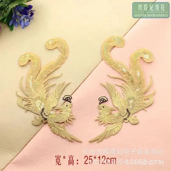 Patches de tecido com lantejoulas de estilo étnico rural, apliques bordados para Hanfu, acessórios para apresentações de