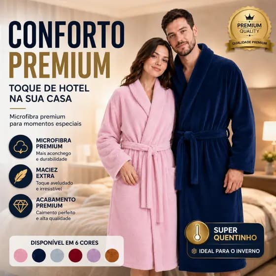Roupão Adulto Microfibra Luxo Confortável Quentinho Pós Banho Inverno Toque Macio