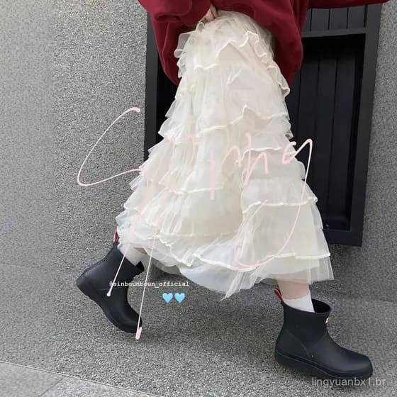 Saia Rodada para Mulheres, Saia de Outono Estilo Fada ao Luar, Saia de Ballet Elegante de Cintura Alta em Tule Estilo Fr