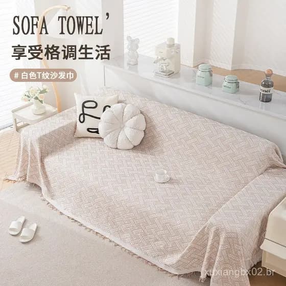 Capa de sofá de cobertura total em estilo creme, manta de acampamento em gaze de algodão, capa de almofada de sofá, univ
