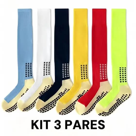 Kit 3 Meias De Futebol Masculino Longas Fundo toalha Algodão Antiderrapante com Silicone Esportivas