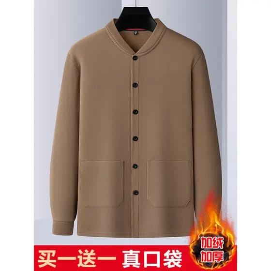 Shenben novo estilo par cardigan pai inverno cardigan de malha de meia-idade idosos masculino alemão veludo longo @-