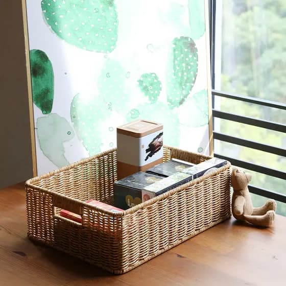 Kens cesta de armazenamento de mesa de café estilo europeu Rattan-como tecido lanche cesta de artigos diversos cesta de