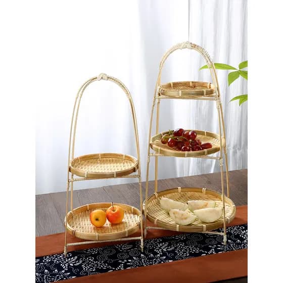 Kens artesanal de bambu tecido Multi-camada Rack de frutas estilo chinês cercado forno chá lanche cesta criativa cerimôn