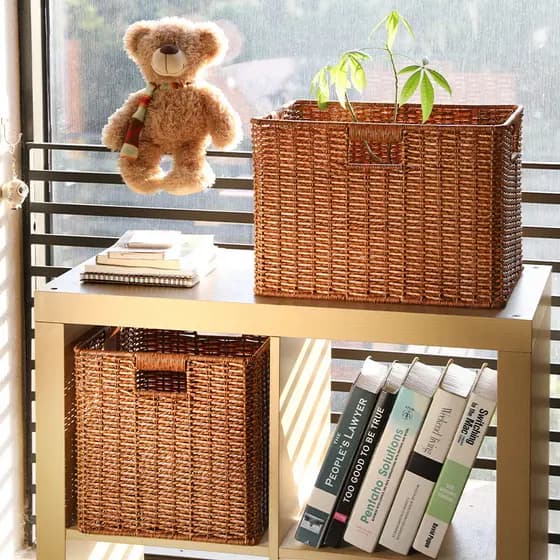 Kens estilo chinês Rattan-como armário cesta de armazenamento estudo estante sala de chá Retro cesta de artigos diversos