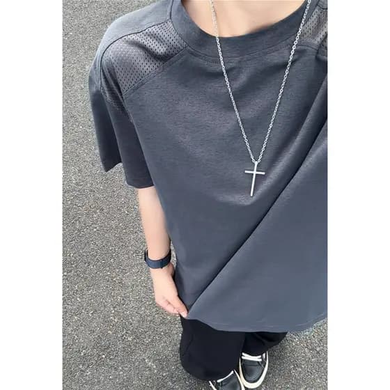 Costura de malha branca respirável de secagem rápida de manga curta masculina verão estilo fino seda gelo legal camiseta
