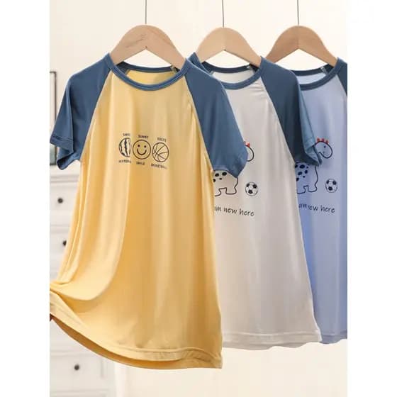 60 contagens de fio Ultra-fino pijamas infantis meninos camisola novo estilo verão de manga curta bebê Homewear menino c
