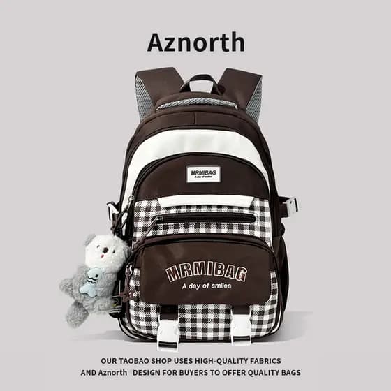 AZN Novo produto mochila escolar para estudantes do ensino médio feminina xadrez All-Match de alto valor e grande capaci
