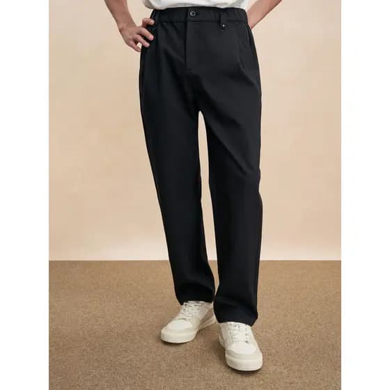 Giyomon Tapered Micro-Elastic Calças Casuais Homens Preto Primavera Solta Calças Retas Trabalho Commuter Calças Diárias