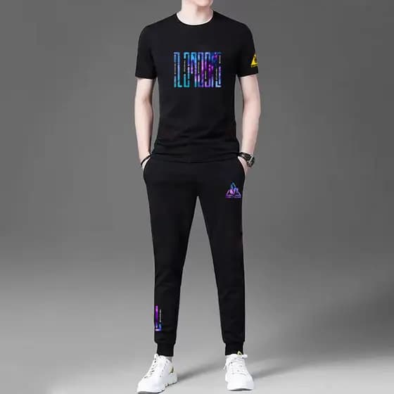 Terno Casual masculino primavera verão estilo gelo seda fina manga curta camiseta calças conjunto completo roupas esport