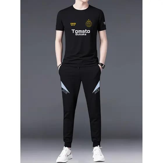 Homens verão terno de manga curta 2026 novo estilo juventude gelo seda camiseta esportes casuais na moda bonito terno de