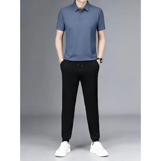 Verão negócios Casual camisa polo terno esportivo masculino 2026 novo estilo lapela manga curta combinando terno de duas