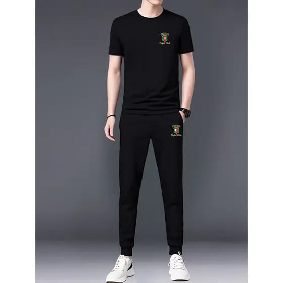 2026 novo estilo terno de seda gelo masculino manga curta camiseta verão tamanho grande solto Casual moda esportes terno