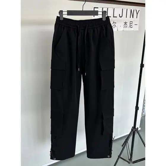 FILLJINY Estilo Geral Preto Multi-bolso Reto Calças Casuais Homens All-match Calças Esportivas 2026 Novo Estilo Primaver