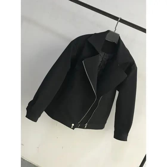 Jaqueta masculina outono inverno engrossado único topo solto Casual na moda bonito lapela zíper jaqueta da motocicleta