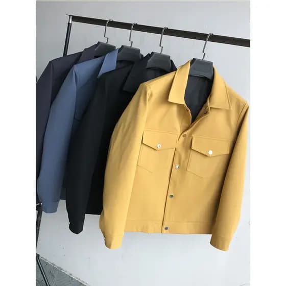 Primavera outono jaqueta masculina lapela jaqueta All-Match lapela topo Casual simples ferramentas cor sólida topo peque