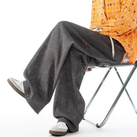 Embelezado rasgado Machete Sweatpants versão estendida alto meninos perna larga reta calças casuais casal ligeiramente c