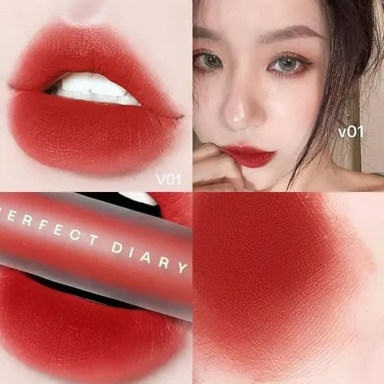 Perfect Diary Velvet Lip Glaze V01 Matte Matte v16 Batom V07MINI Amostra Média Copo Antiaderente Não Desbotado