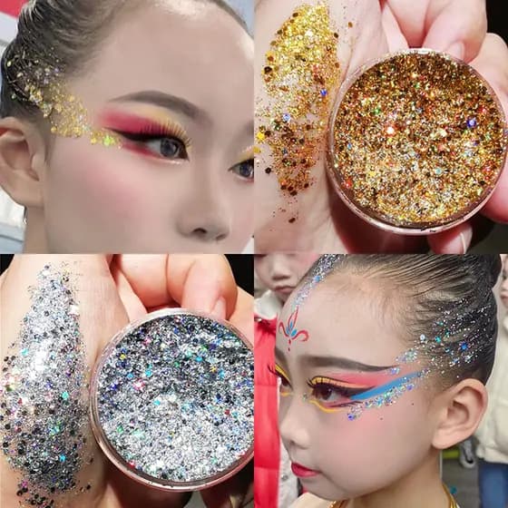Crianças palco maquiagem sombra Glitter lantejoulas Gel brilhante rosto cabelo colando cosméticos desempenho maquiagem d