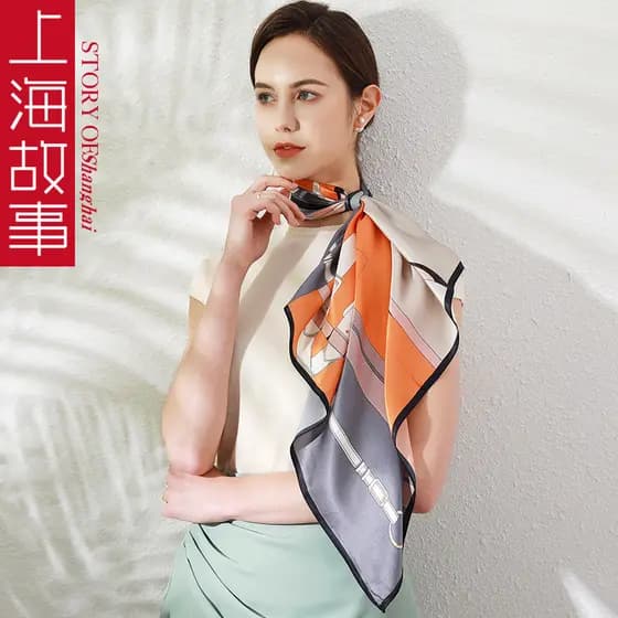 Shanghai Story lenço de seda Real feminino lenço quadrado grande 2026 novo estilo feminino estilo fino pescoço acessório