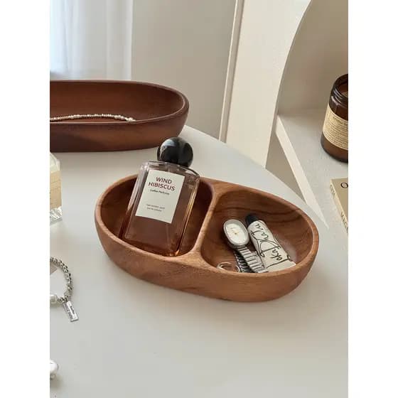 Retro caixa de armazenamento de mesa de madeira sólida compartimento cosmético organizador bandeja de jóias entrada chav