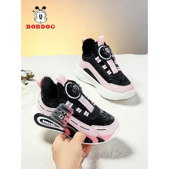 Babudou sapatos infantis de algodão 2026 inverno novo estilo meninas forro de lã engrossado quente meninos grandes tênis