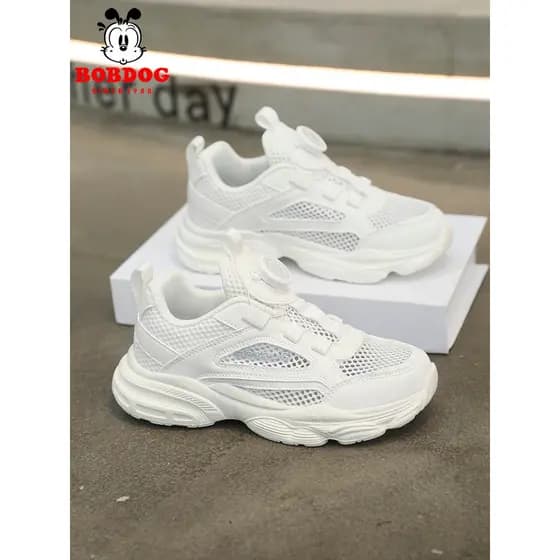 Babudou sapatos infantis sapatos brancos 2026 novo estilo malha respirável meninos sapatos esportivos meninas tênis de c