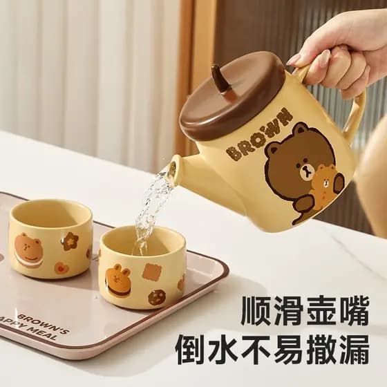 Urso marrom bule de cerâmica conjunto nova casa Housewarming aniversário presente casamento flor chá fresco chaleira tar