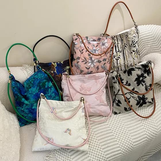 Bolsa de ombro de lona com flor em relevo estilo chinês, bolsa de armazenamento feminina, Jacquard, pu de alta qualidade