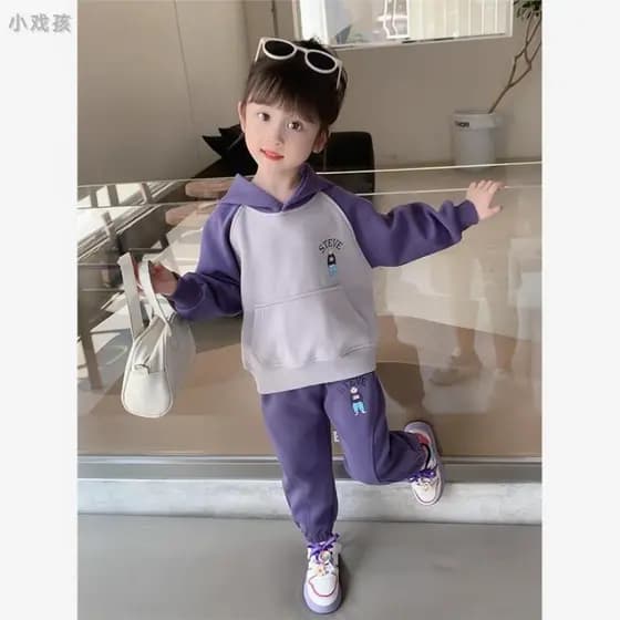 Meninas soltas terno Casual primavera outono 2025 novo estilo versão coreana meninas moda velo-velo roupas esportivas bo