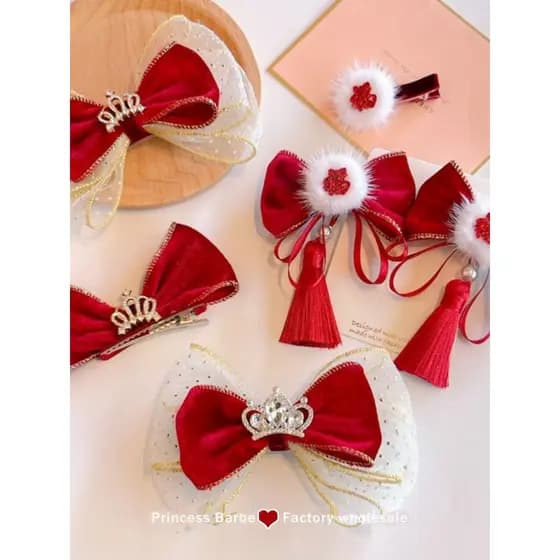 Meninas vermelho ano novo hairpin tridimensional arco vison bola de cabelo cocar anel de cabelo bebê estilo chinês Hanfu