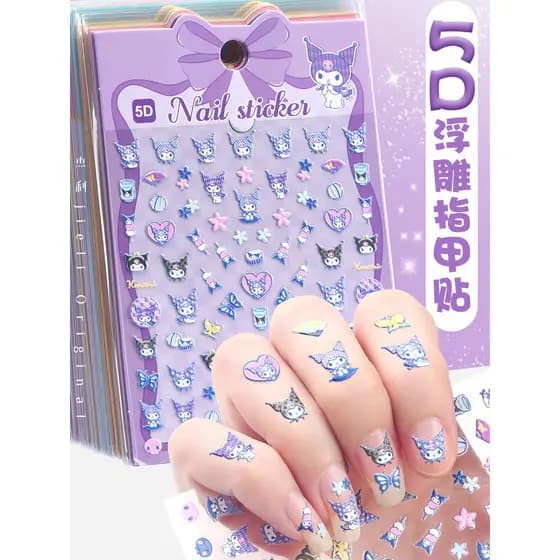 Adesivos de unhas de desenho animado 5D em relevo para crianças meninas adesivos de unhas de desenho animado adesivos de