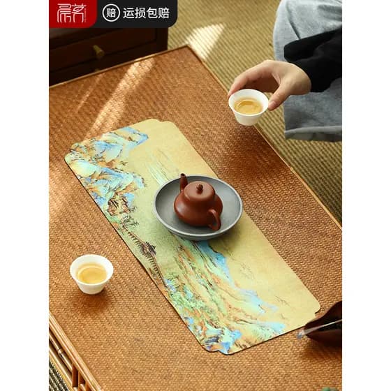 Mesa de chá de linho de algodão Zen Mesa pequena Pano Conjunto de chá Tecido Mesa de chá Mesa de chá Toalha de chá à pro